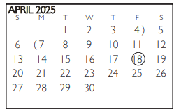 District School Academic Calendar for Jane Ellis Elementary School for April 2025