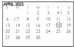 District School Academic Calendar for Shackelford Junior High for April 2025