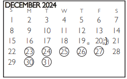 District School Academic Calendar for Speer Elementary for December 2024