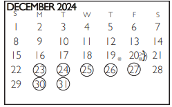 District School Academic Calendar for Jane Ellis Elementary School for December 2024