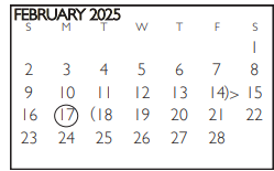 District School Academic Calendar for Jane Ellis Elementary School for February 2025