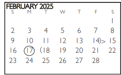 District School Academic Calendar for Carter Junior High for February 2025