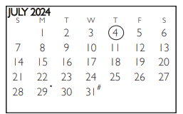 District School Academic Calendar for Swift Elementary for July 2024