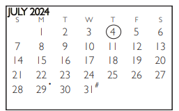 District School Academic Calendar for Speer Elementary for July 2024