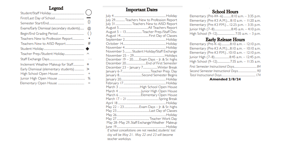District School Academic Calendar Key for Turning Point Alternative Elem