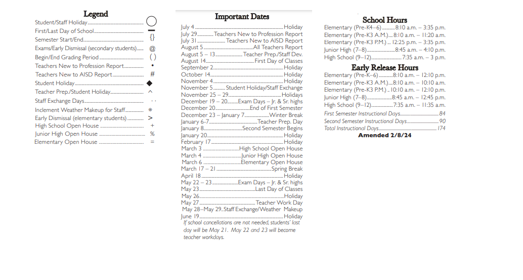 District School Academic Calendar Key for Dunn Elementary