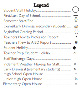 District School Academic Calendar Legend for Bailey Junior High