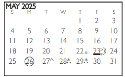 District School Academic Calendar for Gunn Junior High for May 2025