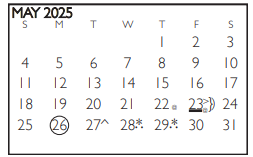 District School Academic Calendar for Hill Elementary for May 2025