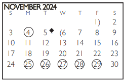 District School Academic Calendar for Newcomer Center for November 2024