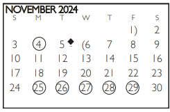 District School Academic Calendar for Hutcheson Junior High for November 2024