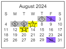 District School Academic Calendar for Tollgate Elementary School for August 2024