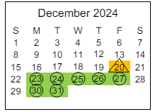 District School Academic Calendar for North Middle School for December 2024