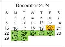 District School Academic Calendar for Options School for December 2024