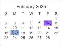District School Academic Calendar for Options School for February 2025