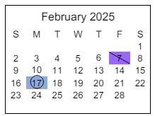 District School Academic Calendar for East Middle School for February 2025