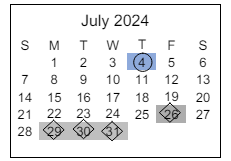 District School Academic Calendar for Park Lane Elementary School for July 2024