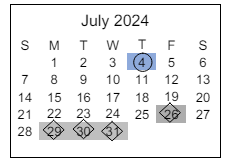 District School Academic Calendar for Peoria Elementary School for July 2024