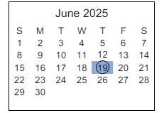 District School Academic Calendar for Park Lane Elementary School for June 2025