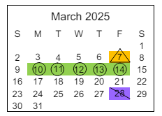 District School Academic Calendar for Options School for March 2025
