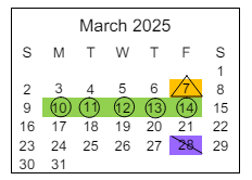 District School Academic Calendar for Paris Elementary School for March 2025