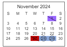 District School Academic Calendar for Paris Elementary School for November 2024