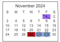 District School Academic Calendar for Tollgate Elementary School for November 2024