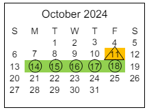District School Academic Calendar for Options School for October 2024