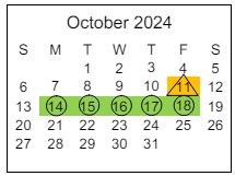 District School Academic Calendar for Tollgate Elementary School for October 2024