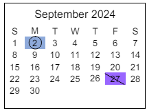 District School Academic Calendar for Paris Elementary School for September 2024