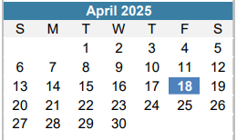 District School Academic Calendar for Mcbee Elementary for April 2025