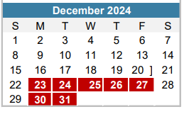 District School Academic Calendar for Rosedale for December 2024
