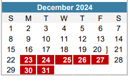 District School Academic Calendar for Mcbee Elementary for December 2024