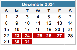 District School Academic Calendar for Paredes Middle School for December 2024