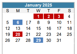 District School Academic Calendar for Travis County J J A E P for January 2025