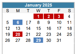 District School Academic Calendar for Lee Elementary for January 2025