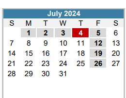 District School Academic Calendar for Zilker Elementary for July 2024