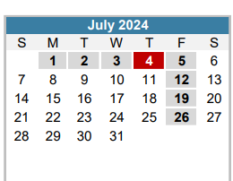 District School Academic Calendar for Mcbee Elementary for July 2024