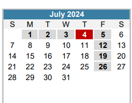 District School Academic Calendar for Richards Sch For Young Women Leade for July 2024