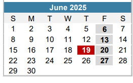 District School Academic Calendar for Jordan Elementary for June 2025