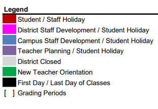District School Academic Calendar Legend for Mcbee Elementary