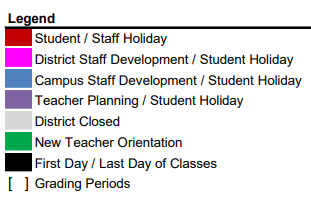 District School Academic Calendar Legend for Allan Elementary