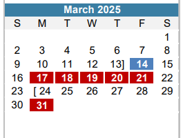 District School Academic Calendar for Mcbee Elementary for March 2025