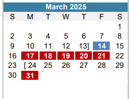 District School Academic Calendar for Zilker Elementary for March 2025