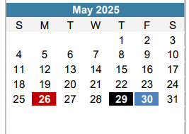 District School Academic Calendar for Kocurek Elementary for May 2025