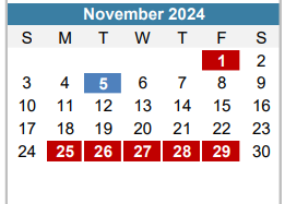 District School Academic Calendar for Brown Elementary for November 2024