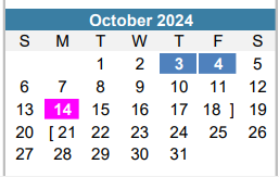 District School Academic Calendar for Pillow Elementary for October 2024