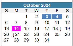 District School Academic Calendar for Aces- Alternative Center For Eleme for October 2024