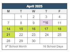 District School Academic Calendar for Johnson (rafer) Community Day for April 2025