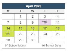 District School Academic Calendar for Harding Elementary for April 2025